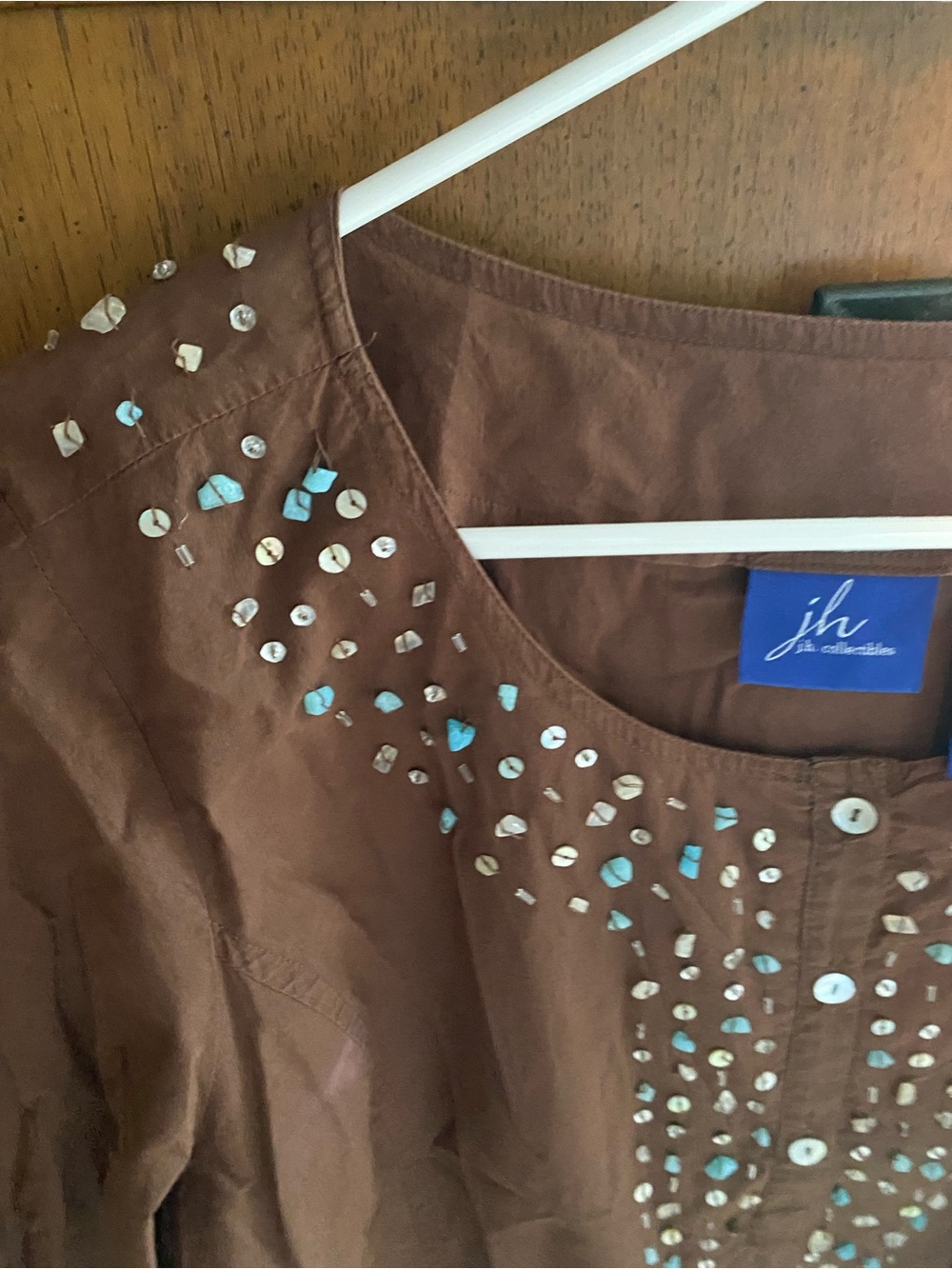JH Collectibles Brown Button-Front Top with Turquoise Accents